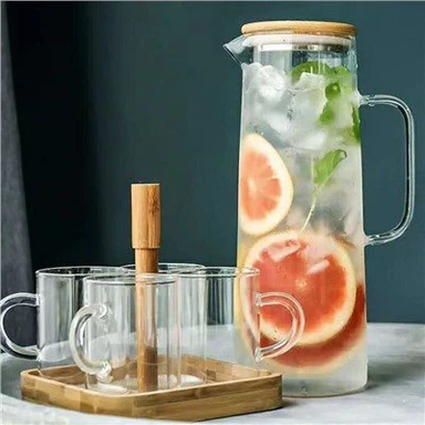 1000ml Glass Pitcher ak Bamboo Lids